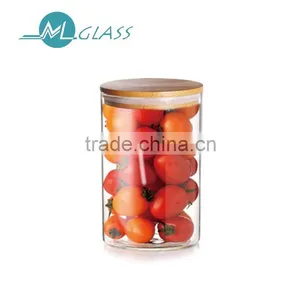 Wholesale Glass Jar Storage Jar 600ml Capacity Wooden Lid thumbnail-1