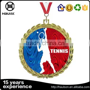 Wholesale Custom 3d Embossed Stamping Pad Printing Iron Brass Zinc Alloy Plating Gold Tennis Sport Medal With Ribbon thumbnail-1