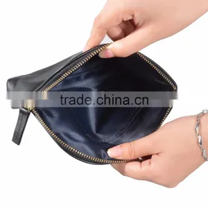 Women Genuine Leather Makeup Bag Professional Cosmetic Cases Black Color Phone Pouch Clutch Bag thumbnail-4