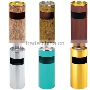 New Design Round-shape Trash Can With Ashtray in Gridding/ Commercial Stainless Steel Ground Ash Barrel GPX-17 (Granite Pattern) thumbnail-1