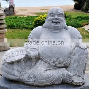 Chinese Stone Antique Hand Made Carved Marble Laughing Buddha Garden Statues thumbnail-4
