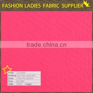 100%POLYESTER LADIES BASE SHIRT GARMENTS DRESS WATERMENLON RED KNITTED JACQUARD FABRIC thumbnail-1