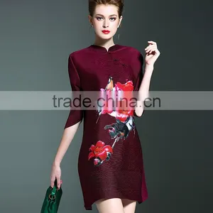Fashion Woman Pleat Mandarin Collar Chinese Dresses thumbnail-3