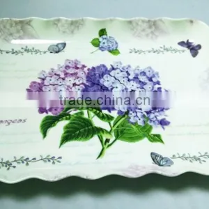 Beautiful Flower Pattern Square Wave Shaped Ceramic Plate thumbnail-1
