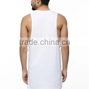 Mens Summer Plain White Longline Stringer Vest Wholesale thumbnail-2