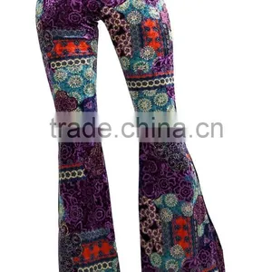 MGOO 2017 Custom Print Velvet Floral Print Bottom Leggings High Waist Flare Leg Opening Fashion Pants thumbnail-3
