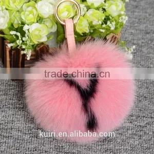 Classic Letter Fur Keychain Super BIg 15cm Fox Fur Pompoms From A to Z Keychains Real Fur Keychain Handbag Accessories thumbnail-3