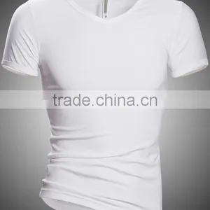 Wholesale Comfort Super Soft V-neck Blank Cheap Men Fitted 100% Preshrunk Combed Cotton T-shirts thumbnail-1