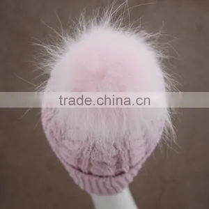 Myfur Stylish Animal Fur Ball Hat Fluffy Raccoon Pom Poms Knit Hat thumbnail-4