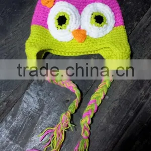 Hot Pink/lime Owl Crochet Hat Baby Boy/Girl Crochet Owl Animal Beanie Hat Cute Baby Crochet Hat thumbnail-1