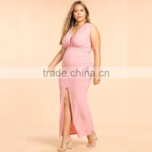 Plunge Neck Sleeveless Plus Size Maxi Evening Dresses for Fat Ladies thumbnail-2