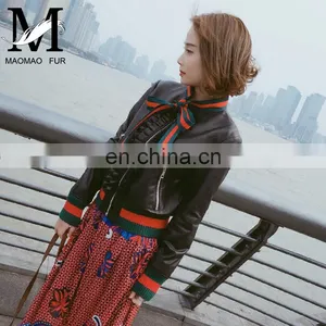 Custom Lady Real Leather Jacket With Ribbon Ribbon Leather Jacket Motorcycle thumbnail-6
