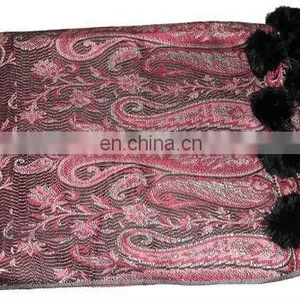 Paiseley Design Shawls With Fur Balls thumbnail-1