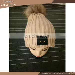 Fashionable Winter Knitting Wool Hat Real Fur Pompom Hat for Girl thumbnail-3
