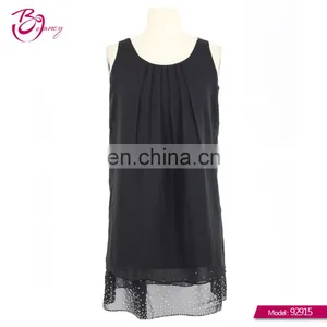 Woman Stylelish Neck Round Solid Black Two Piece Chiffon Blouse thumbnail-1