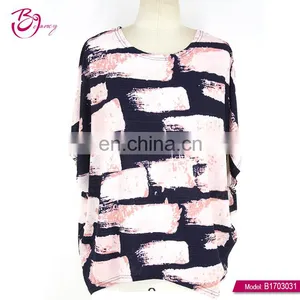 Short Sleeve Pink Block Plus Size Fashion Fancy Ladies Tops thumbnail-1