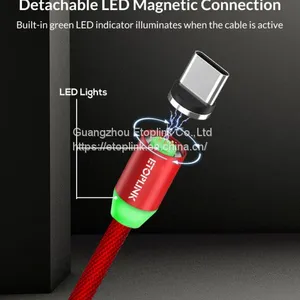 1M Magnetic Charge Cable , Micro USB Cable For IPhone XR XS Max X Magnet Charger USB Type C Cable LED Charging Wire Cord thumbnail-4