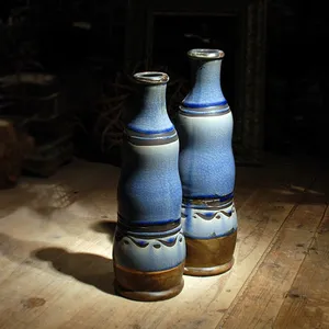 Mediterranean Blue Retro Countryside Modern Simple Ceramic Flower Vase For Living Room Decor thumbnail-1
