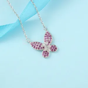 925 Sterling Silver Necklace Inlaid Red Ruby Corundum Personality Butterfly Necklace Chain Women's Silver Jewelry thumbnail-4