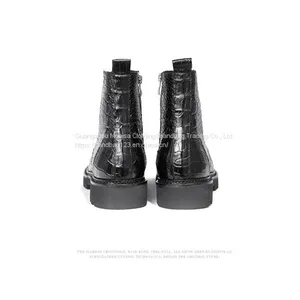 Thailand Crocodile Leather Men's Boots High-End Fashion Casual Martin Boots Lace Up Round Toe Leather High Boots thumbnail-4