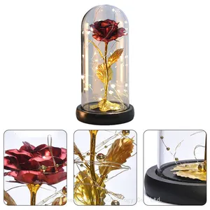 Artificial Preserved Roses in Glass Dome With LED Light Valentine's Day Gift for Women Mom Wholesale thumbnail-3