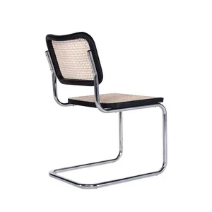 Mid-Century Modern Cesca Side Chair, Marcel Breuer Replica Rattan Dining Chair With Polished Chrome Steel Frame for Commercial & Home Use thumbnail-4