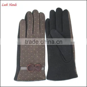Ladies Brown Micro Velvet Gloves With Classic Bow for Wholesale thumbnail-2