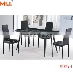 New Design Black Colorful Glass Dining Table 6 Chairs Set thumbnail-1