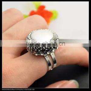 LFD-0011R ~ Charm Jewelry Rhodium Plated 23mm Natural Pearl Rings, Crystal Rhinestone Paved Druzy Pearl Finger Ring thumbnail-1