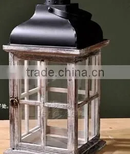 Small House Lighted Table Centerpieces,hanging Glass Candle Lanterns,Outdoor Decor Wood Lantern With Metal Top Quality Choice thumbnail-1