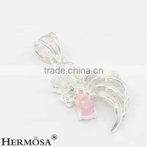Angle Wing 925 Sterling Silver Pretty Pink Australia Opal Necklace Pendant thumbnail-1