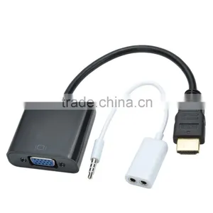 CHEERLINK HDMI Male to VGA Male Cable + Bisected Audio Cable Set - Black (22.5cm) thumbnail-1
