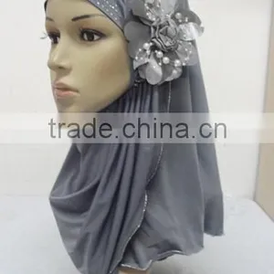 H289 Latest One Piece Instant Hijab With Flower and Rhinestones thumbnail-4