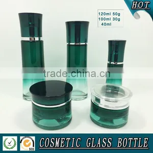 Green Coloured Cosmetic Glass Bottle and Cosmetic Glass Jar thumbnail-1