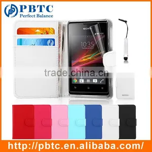 Set Screen Protector Stylus And Case For Sony Xperia E Dual C1605 , Leather Wallet White Phone Case thumbnail-1