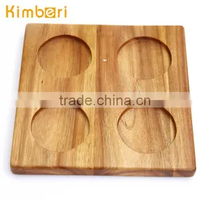 4-well Square Sturdy Acacia Wood Coaster for Bottle & Wine thumbnail-1