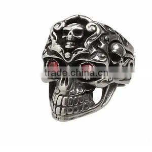 Stainless Steel Titanium Silver Men's Skull Men Cool Biker Punk Ring Retro thumbnail-1