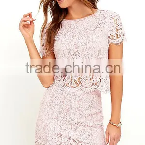 2016 Women Casual Burgundy Lace Dress Two Piece Set Dresses thumbnail-3