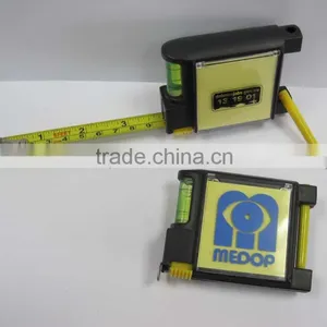HEYU Plastic 4 in 1 Multifunction Mini Promotion Steel Tape Measure With Memo Pad & Ball Pen & Level Quality Choice thumbnail-1