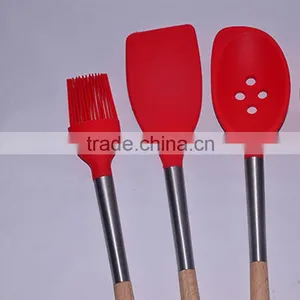 4-Piece Silicone Kitchen Cooking Utensils With Rubber Wood Handle Of Cooking Utensils With FDA LFGB Certification thumbnail-3