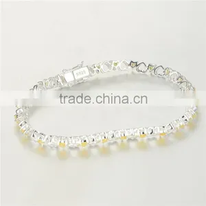 925 Sterling Silver Tennis Bracelet With Middle Size Gold Zircon thumbnail-2