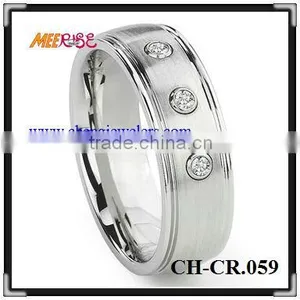 Comfort Fit New Design Fashion Cobalt Ring Three Diamond Inlay Silver Cobalt Wedding Rings thumbnail-1