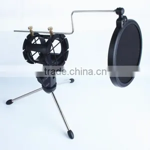 Microphone Shock Mount With Pop Filter, MIC Anti Vibration Suspension Metal Microphone Shock Mount Holder Clip With Pop Shield thumbnail-2