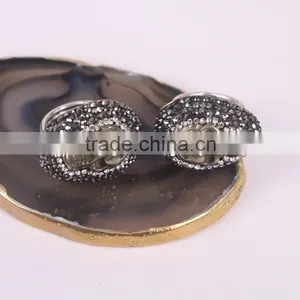 Pyrite Stone Rings, Bronze, Gem Carved Skull Pyrite Rings Metallic Stone Druzy Ring thumbnail-2