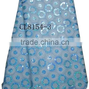 African Organza Lace With Sequins Embroidery CL8154-3blue thumbnail-1