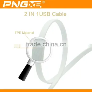 2016 Hot Selling Noddle Flat Usb Cable With 2in1 Usb Data Cable for Iphone and for Samsung 8 Pin Usb Cable thumbnail-6