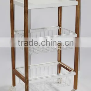 Bamboo Kitchen Trolley With Wire Basket thumbnail-1