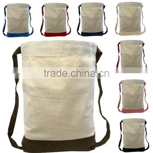 Wholesale Promotional Blank Canvas Two Tone Drawstring Sport Bag Backpack thumbnail-1