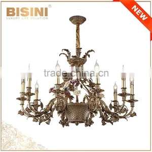 24K Gold Plating Brass 6 Light Baroque Style Chandelier for Home/Hotel/Hall, Porcelain Ceiling Lamp thumbnail-4