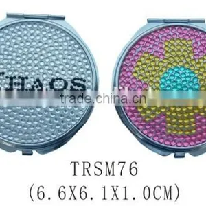Round Shape Bling Metal Compact Mirror Rhinestone Pocket Mirror thumbnail-1